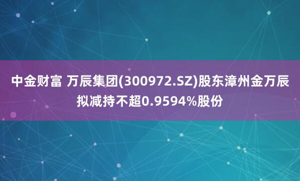 中金财富 万辰集团(300972.SZ)股东漳州金万辰拟减持不超0.9594%股份