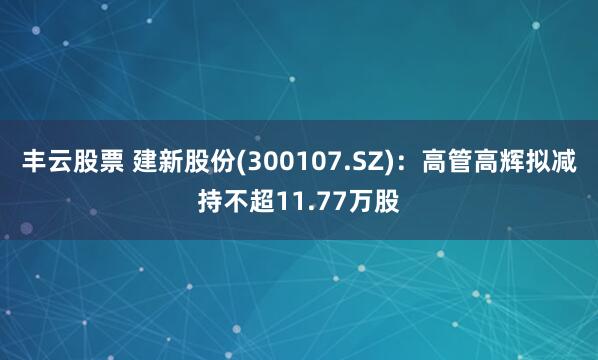 丰云股票 建新股份(300107.SZ)：高管高辉拟减持不超11.77万股